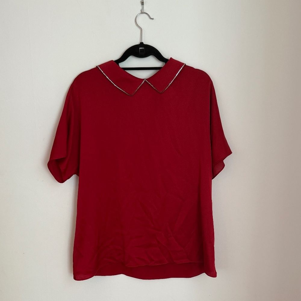 Vintage Chanel Red Jewel Collared Blouse